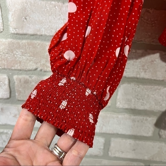 The Kooples Red Polka Dot Faux Wrap Top Size 3=L - Picture 10 of 12